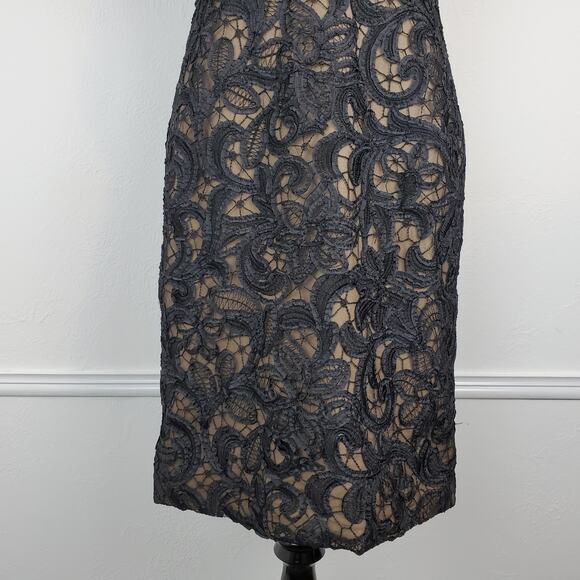 T by Tadashi Dress Lace Paisley Applique Mesh Cocktail Formal Black Tan Size 6 - Picture 5 of 13